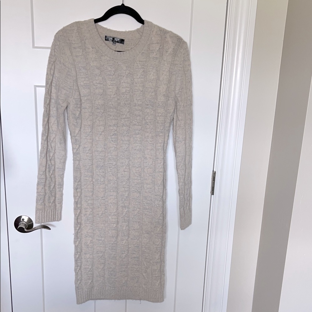 Mak Long Sleeve Cable Knit Sweater Midi Dress